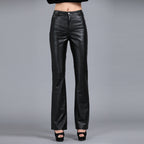 Fashion Women's Solid Color Bootcut Leather Suit Leather Pants LittleYogaSocks