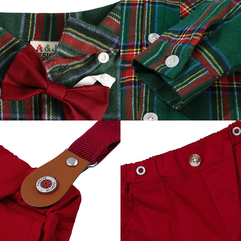 Boy Fashionable Suit Plaid Shirt Outfit LittleYogaSocks