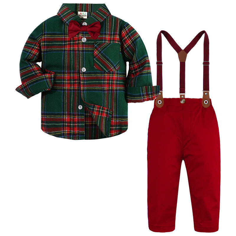 Boy Fashionable Suit Plaid Shirt Outfit LittleYogaSocks