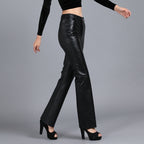 Fashion Women's Solid Color Bootcut Leather Suit Leather Pants LittleYogaSocks