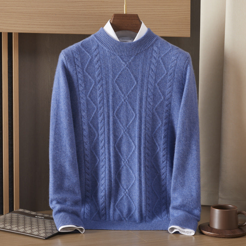 Men's Semi-high Diamond Bottoming Shirt Middle-aged Business Leisure Twisted Warm Sweater LittleYogaSocks
