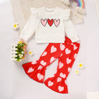 Toddler Girl's Heart Print 2-Piece Set, Crewneck Long Sleeve Ruffle Top & Flare Leg Pants VELORIA - Thread of Generations