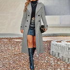 Women's Fall Winter Double Breasted Wool Coat Long Sleeve Notch Lapel Midi Long Trench Coat VELORIA - Thread of Generations