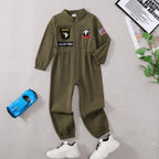 Toddler Boys Pilot Jumpsuit Army Green Long Sleeve Romper, Perfect For Birthday Party Outfits VELORIA - Thread of Generations