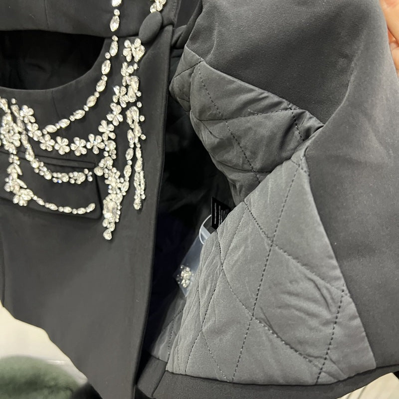 European And American Suit Jacket Women's Fox Fur Fur Diamond Studded By Hand Plus Cotton Coat LittleYogaSocks