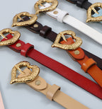 Gold Peach Heart Shape Buckle Top Layer Cowhide Leather Belt LittleYogaSocks