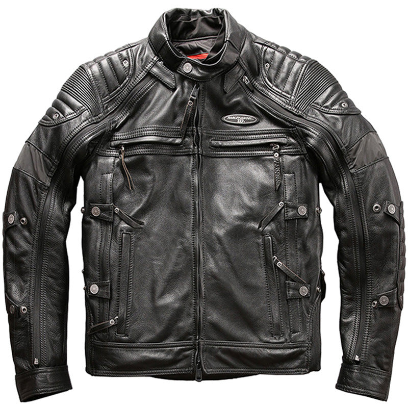 Men's Genuine Leather Stand Collar Slim Motorcycle Suit VELORIA - Thread of Generations