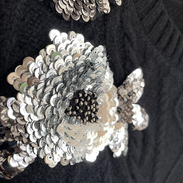 Women's Heavy Sequin Floral Embroidery Top LittleYogaSocks