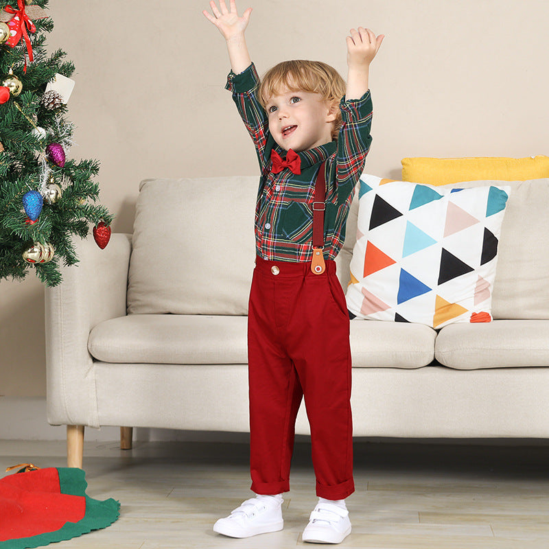 Boy Fashionable Suit Plaid Shirt Outfit LittleYogaSocks