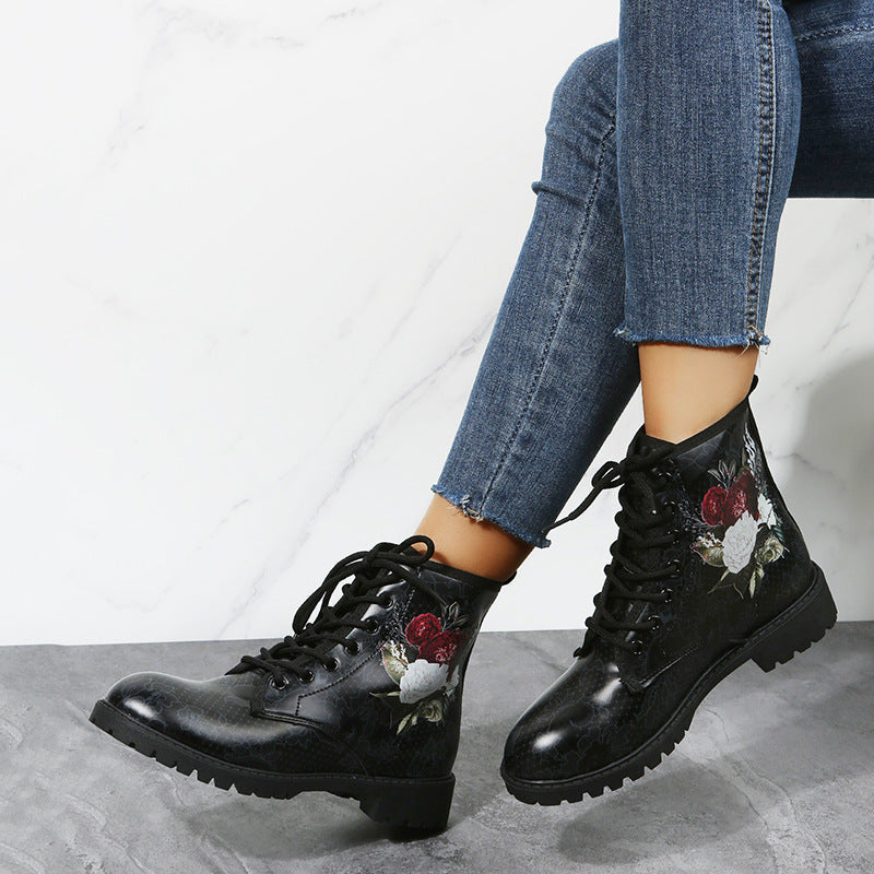 High-top Martin boots for women featuring a vibrant Halloween cartoon print. Built for durability with reliable ankle support and all-day wearability. LittleYogaSocks