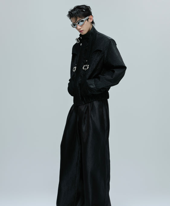 Scale Short Jacket Stand Collar Horse Hair Stitching Heavy Design Leather Coat Scale Short Jacket Stand Collar Horse Hair Stitching Heavy Design Leather Coat LittleYogaSocks