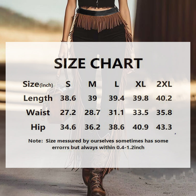 Women's Vintage Western Fringe Pants, Solid Color Slim Fit Trousers With Waist And Leg Fringe Detail LittleYogaSocks