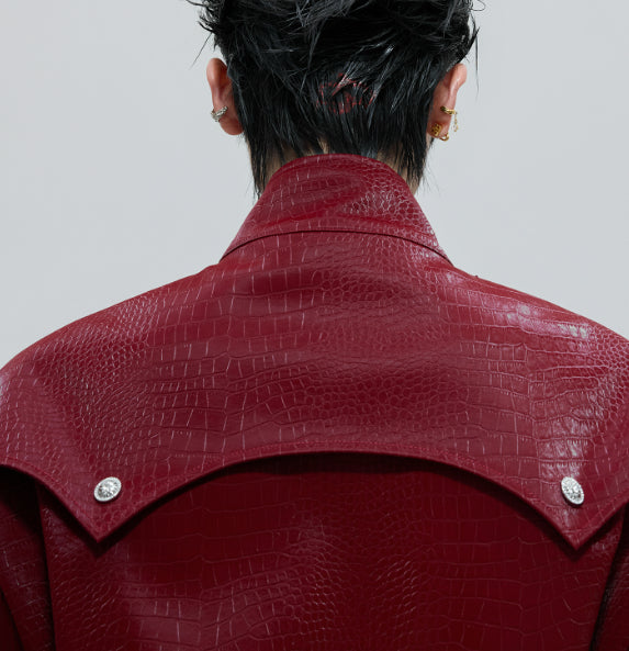 Scale Short Jacket Stand Collar Horse Hair Stitching Heavy Design Leather Coat Scale Short Jacket Stand Collar Horse Hair Stitching Heavy Design Leather Coat LittleYogaSocks