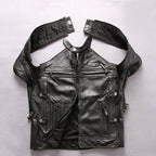Men's Genuine Leather Stand Collar Slim Motorcycle Suit VELORIA - Thread of Generations