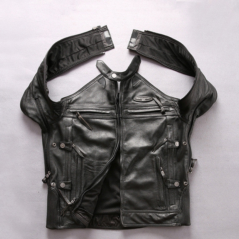 Men's Genuine Leather Stand Collar Slim Motorcycle Suit VELORIA - Thread of Generations