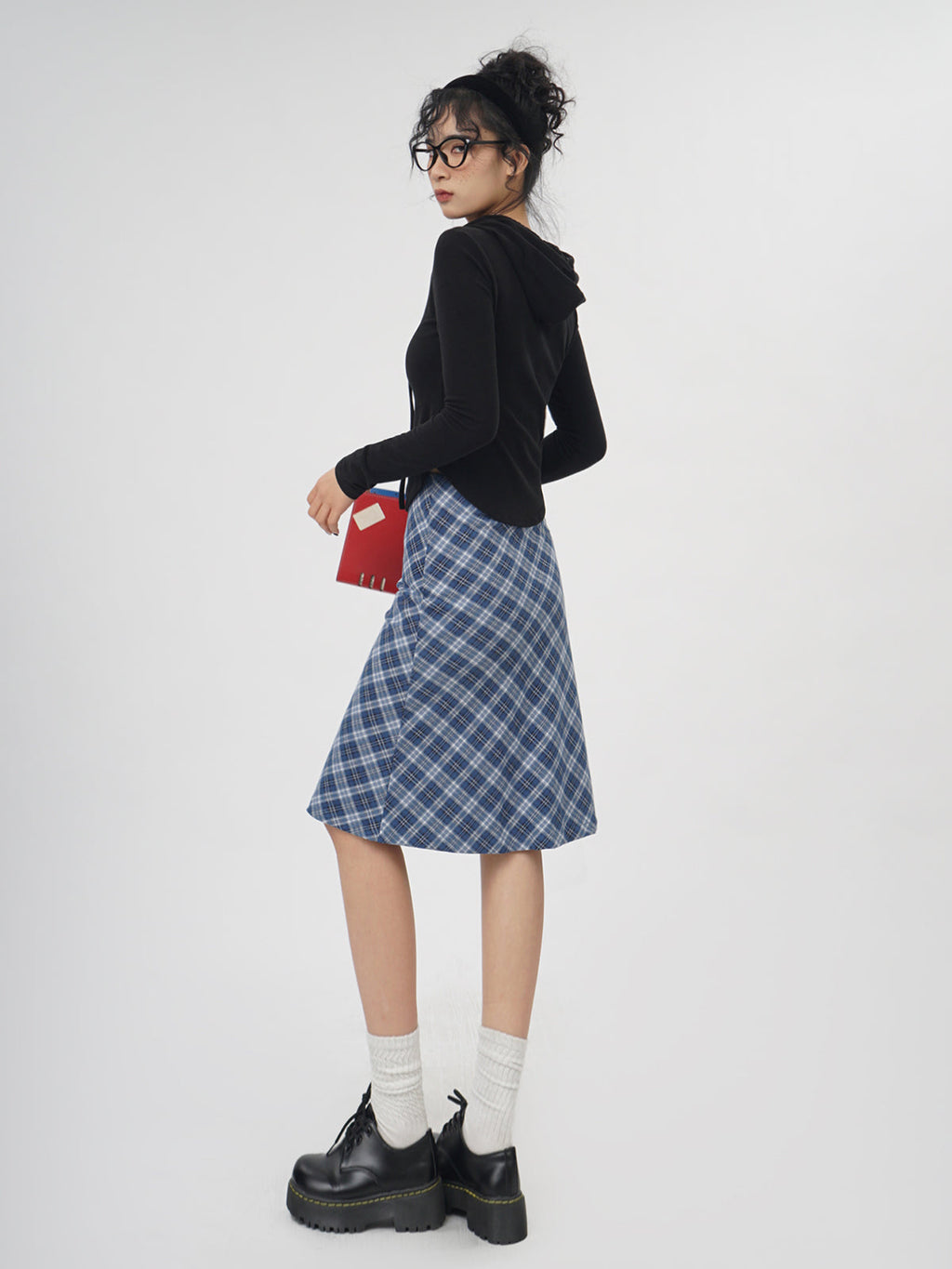 Plaid A- Line Skirt Women's High Waist Midi Skirt LittleYogaSocks