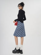 Plaid A- Line Skirt Women's High Waist Midi Skirt LittleYogaSocks