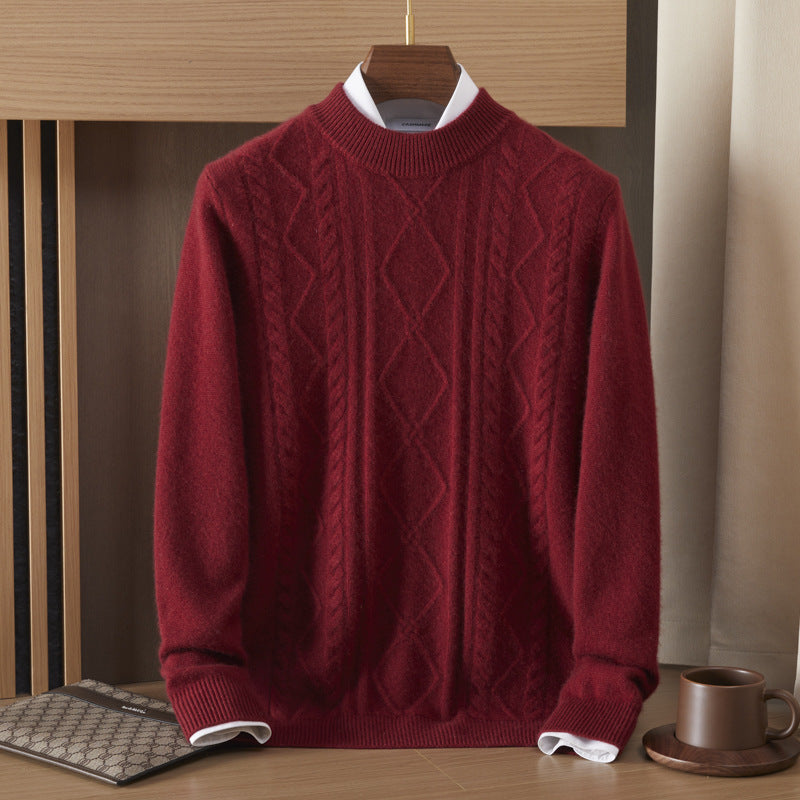 Men's Semi-high Diamond Bottoming Shirt Middle-aged Business Leisure Twisted Warm Sweater LittleYogaSocks