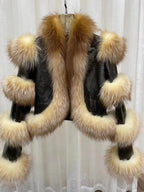 Elegant Bright Patent Leather Pattern Sheepskin Fashion Short Fox Fur Coat LittleYogaSocks