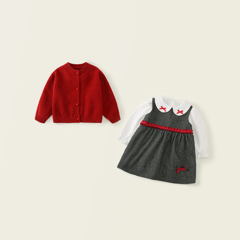 Children's Cardigan Knitted Jacket Long-sleeved Shirt Vest Dress Suit LittleYogaSocks
