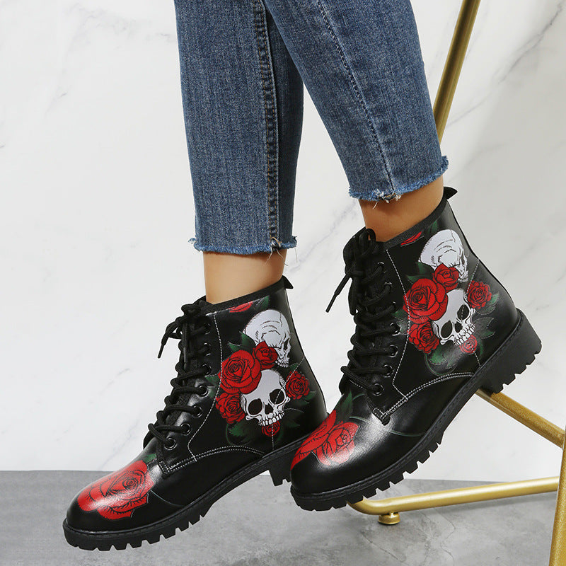High-top Martin boots for women featuring a vibrant Halloween cartoon print. Built for durability with reliable ankle support and all-day wearability. LittleYogaSocks