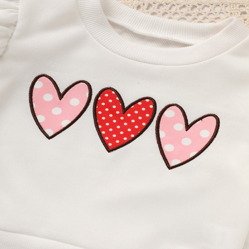 Toddler Girl's Heart Print 2-Piece Set, Crewneck Long Sleeve Ruffle Top & Flare Leg Pants VELORIA - Thread of Generations