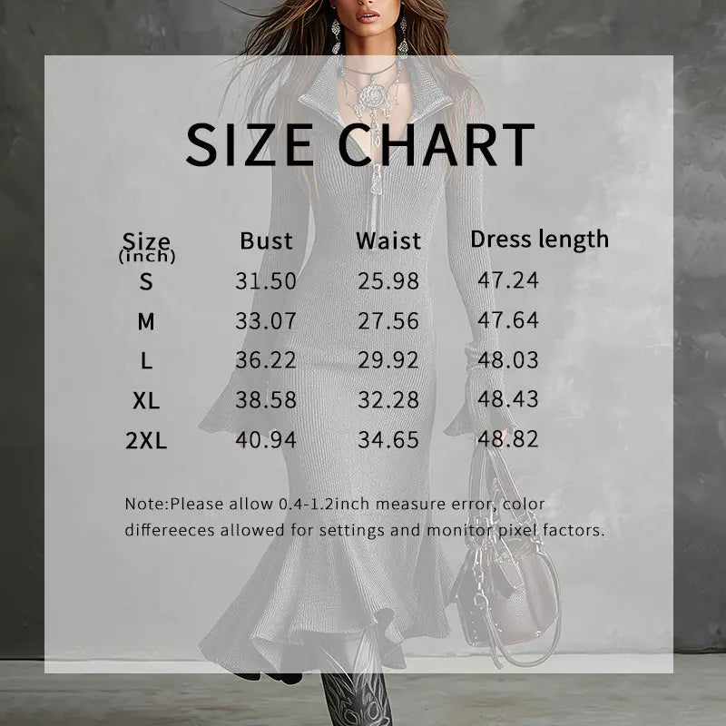 Women's Half Zip Bodycon Dress - Flared Sleeve & Fishtail Hem Long Sleeve Dress VELORIA - Thread of Generations
