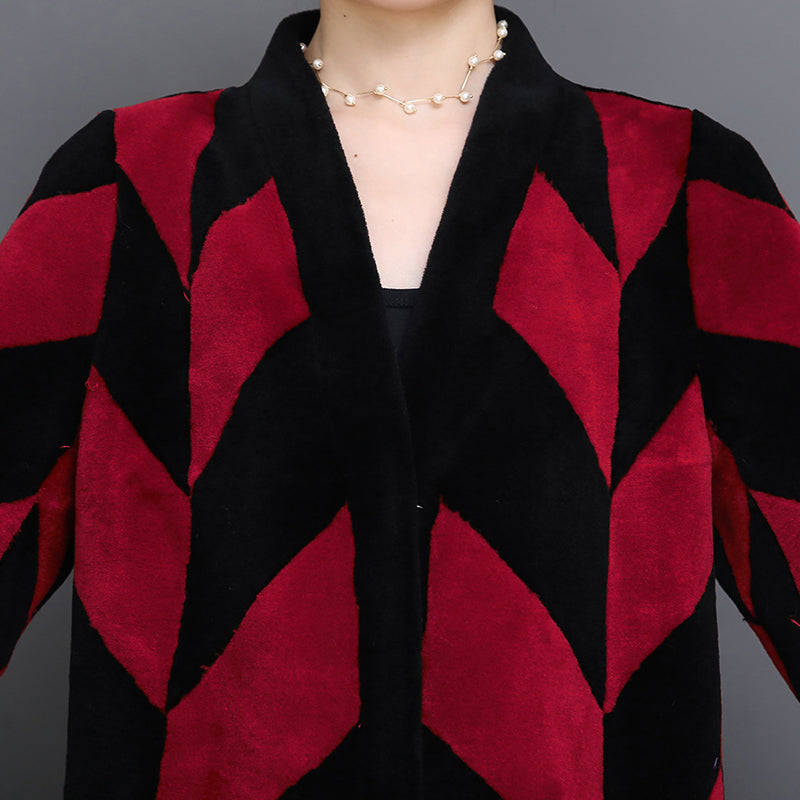 Sheep Sheared Women's Long Over-the-knee Fur Patchwork Coat LittleYogaSocks