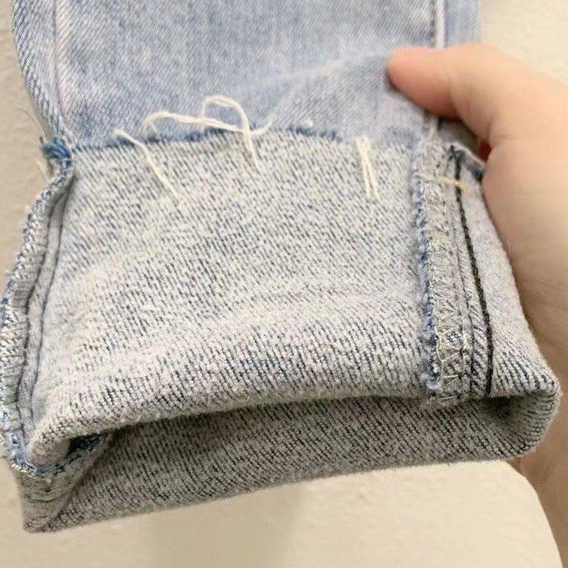 High Rise Single Breasted Jeans With Beads And Wool Stitching LittleYogaSocks