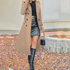Women's Fall Winter Double Breasted Wool Coat Long Sleeve Notch Lapel Midi Long Trench Coat VELORIA - Thread of Generations