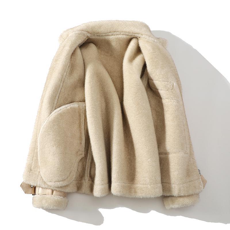 Men's Loose Plus Size Fur Integrated Fleece Lined Padded Warm Keeping Lapel Casual Jacket LittleYogaSocks